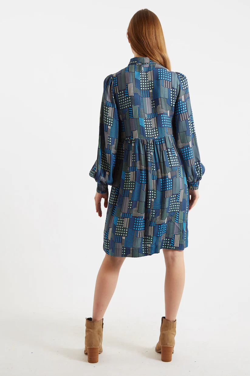 Louche Melly Geo Print Mini Shirt Dress - Blue