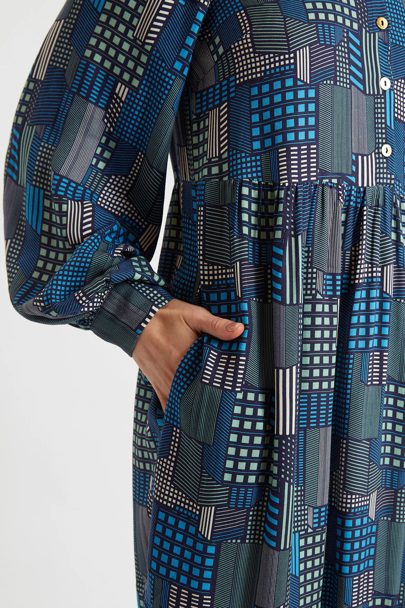 Louche Melly Geo Print Mini Shirt Dress - Blue