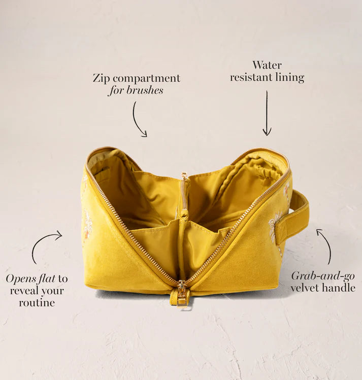 Elizabeth Scarlett Sunrise Palms Open Flat Makeup Bag - Mustard Yellow