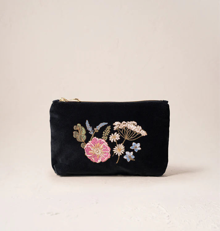 Elizabeth Scarlett Pressed Flowers Mini Pouch - Charcoal
