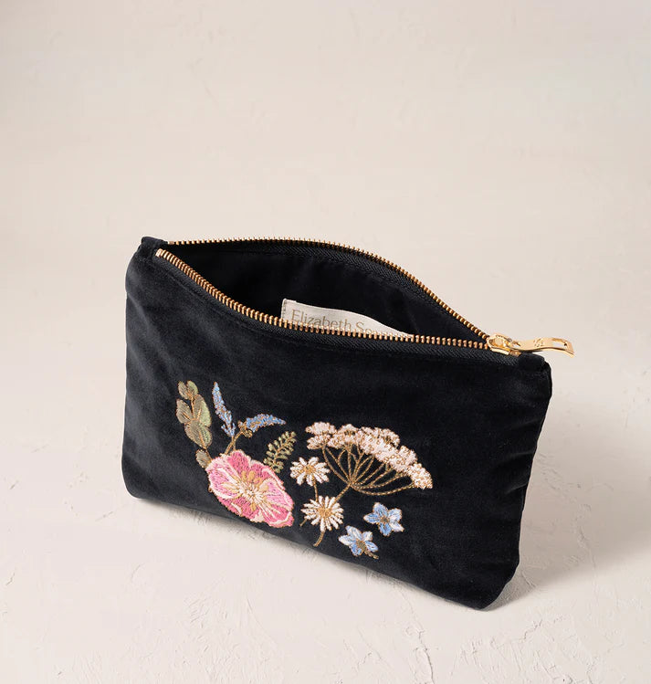 Elizabeth Scarlett Pressed Flowers Mini Pouch - Charcoal