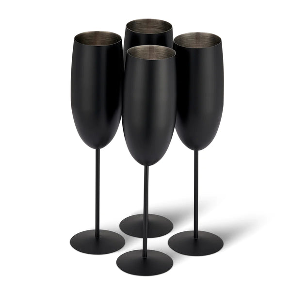 Oak & Steel Matte Black Champagne Flutes - Set of 4