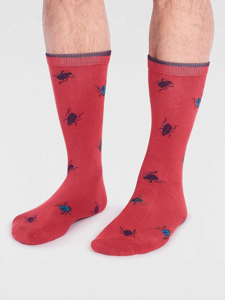 Men's Brody Bamboo Bug Socks - Hibiscus Red