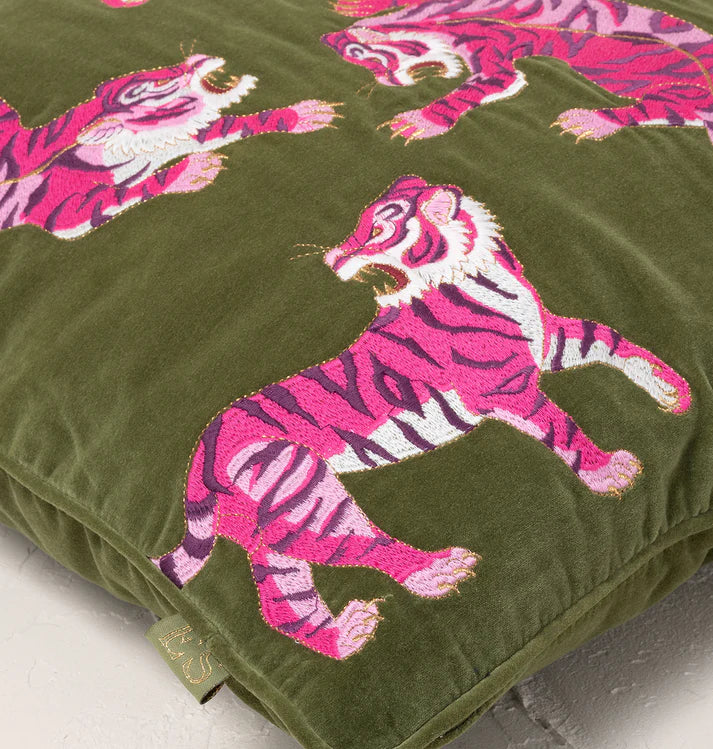 Elizabeth Scarlett Wild Tiger Cushion - Fern Green