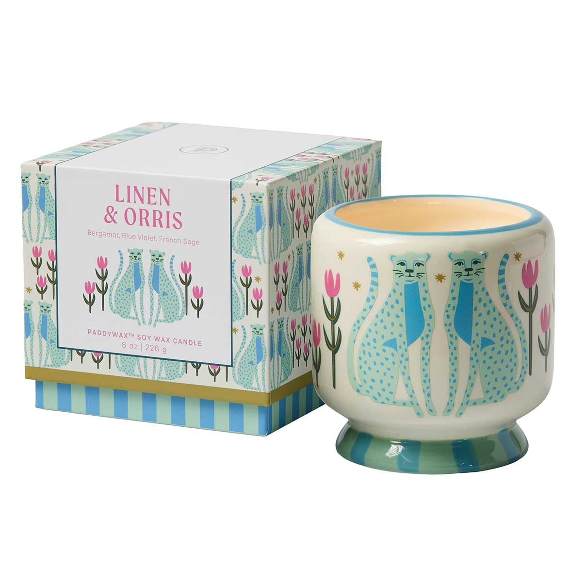 Paddywax - Cheetah Linen & Orris Boxed Ceramic Candle