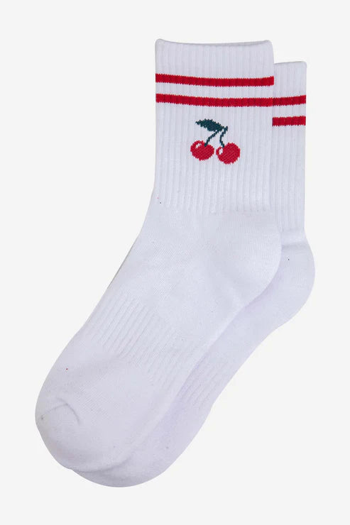 Sock Talk Women's Sporty Socks - White, Cherries