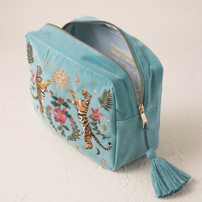 Elizabeth Scarlett Celestial Tigers Velvet Wash Bag - Dusky Teal