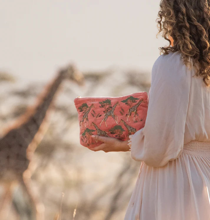 Elizabeth Scarlett Giraffe Herd Everyday Pouch - Coral