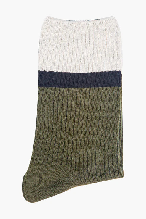 Sock Talk Women's Mid-Calf Socks- Khaki/Cream, Contrast Cuff
