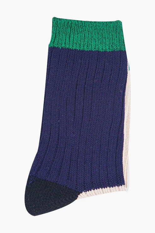 Sock Talk Women's Mid-Calf Socks- Navy Blue/Cream, Colour Block