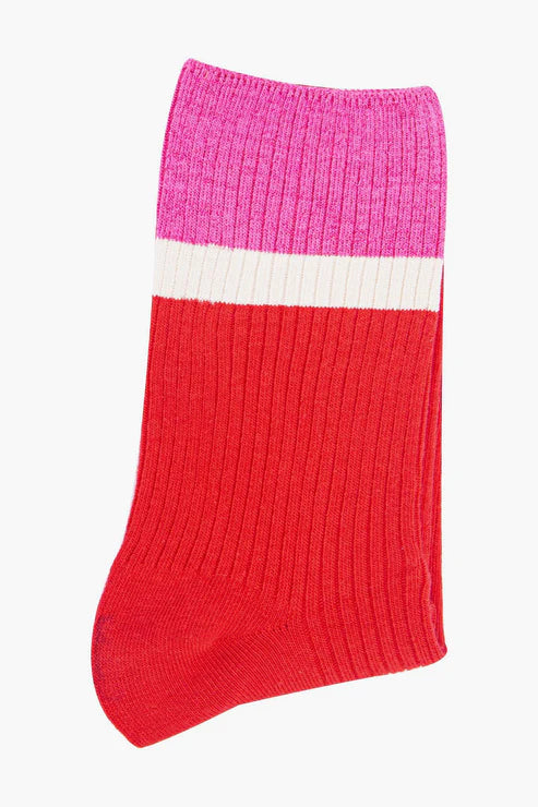Sock Talk Women's Mid-Calf Socks- Red/Pink, Contrast Cuff