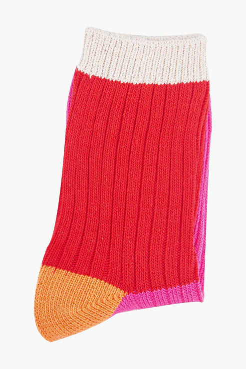 Sock Talk Women's Mid-Calf Socks- Red/Pink, Colour Block