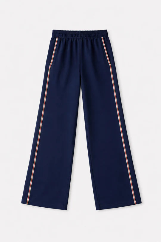 Sarta - Margot Wide Leg Trousers- Navy Blue/Red, Stripe