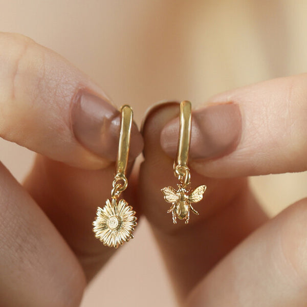 Lisa Angel Daisy & Bee Huggie Hoop Earrings Gold