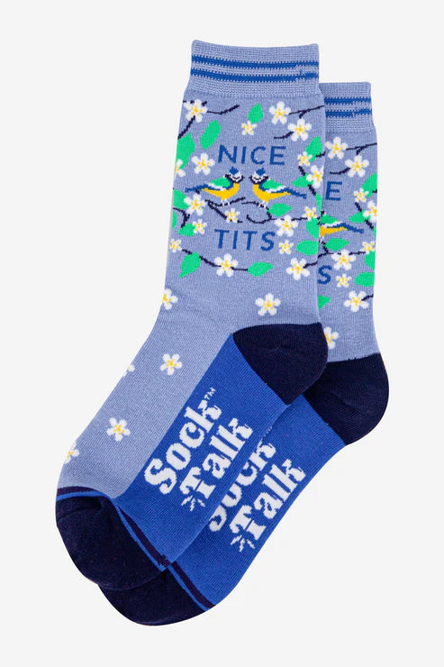 Sock Talk Women's Combed Cotton Ankle Socks- Blue, Nice Tits