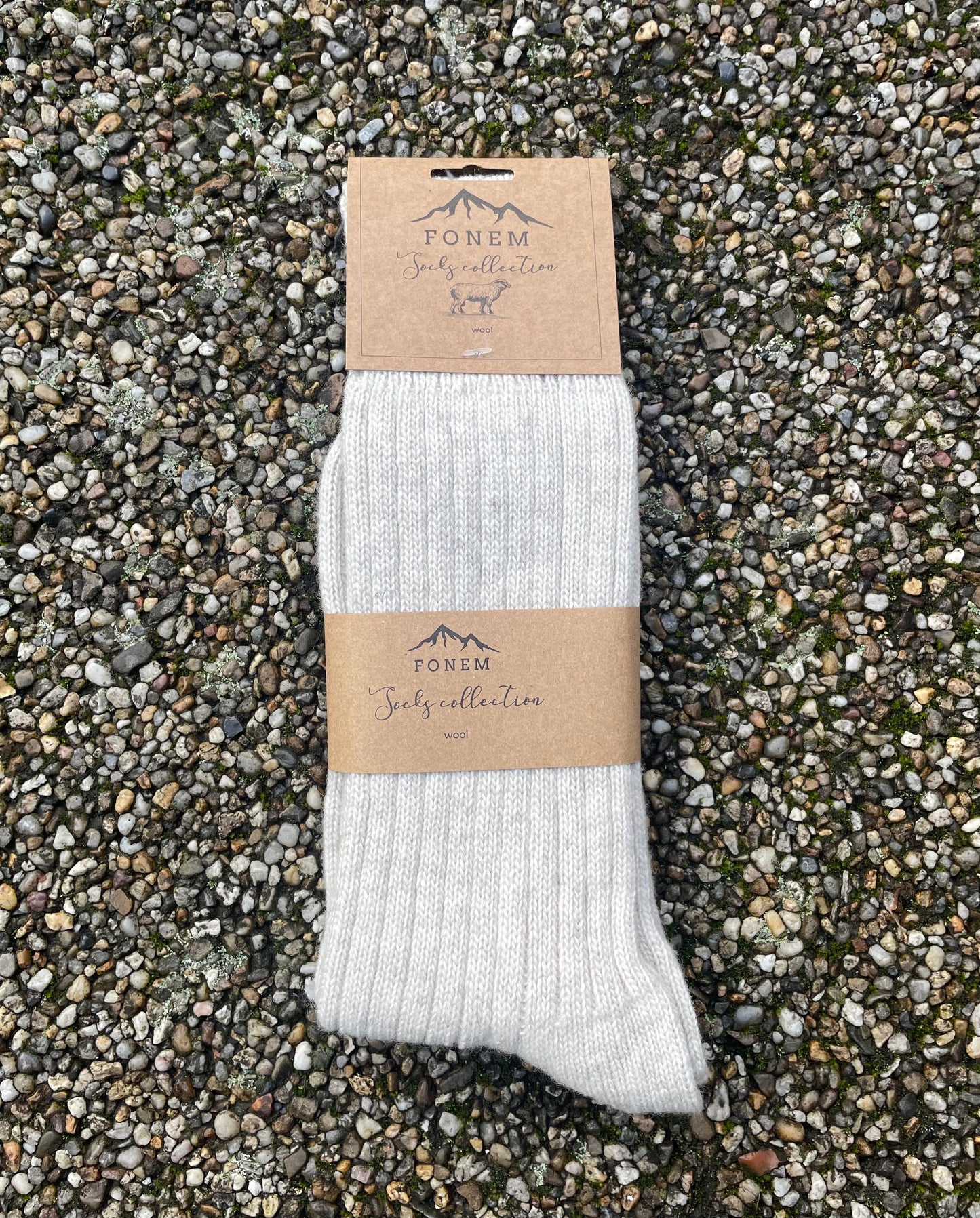 Fonem Men's Ribbed Wool Socks - Oatmeal Beige