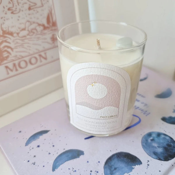 Two Libras Moonstone Full Moon Crystal Intention Candle