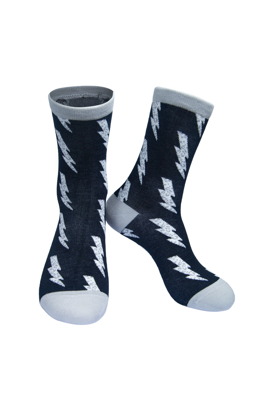 Women's Black & Grey Lightning Bolt Print Bamboo Socks