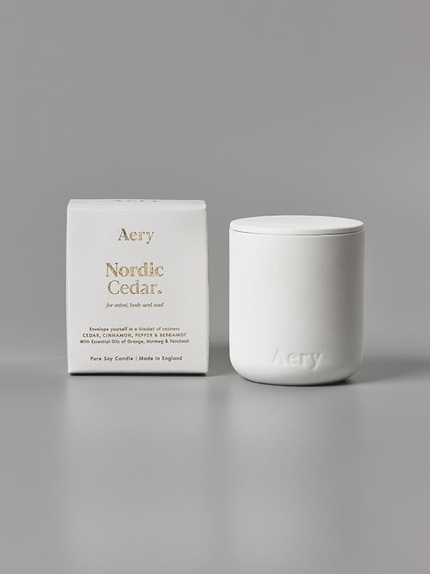 Aery Nordic Cedar Scented Candle - White Clay