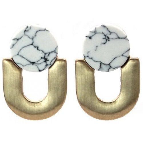 Lark U-Shaped Studs White Marble - (Gold)
