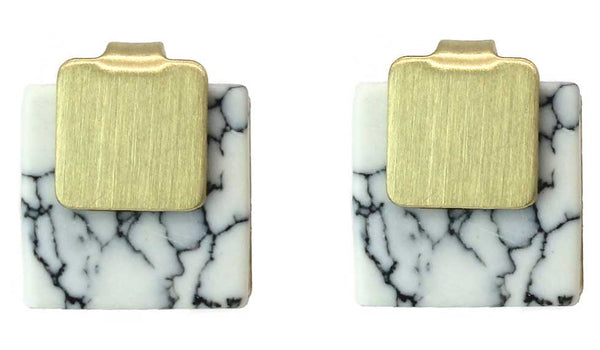 Lark Square White Marble Studs - (Gold)