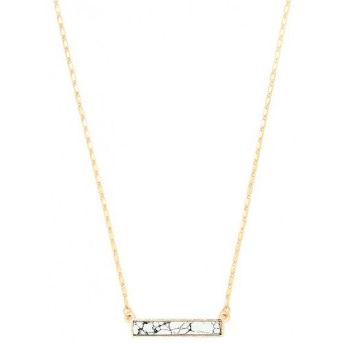 Lark Rectangle Necklace - White Marble (Gold)