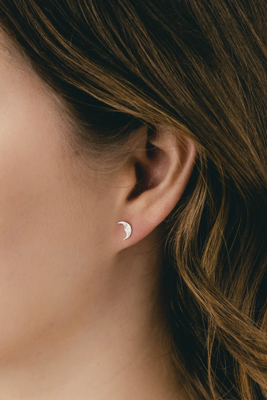 Amanda Coleman Moon Stud Earrings Silver