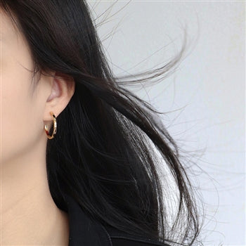 Cubic Zirconia Star Imprint Hoop Earrings 18K Gold Plate White Leaf