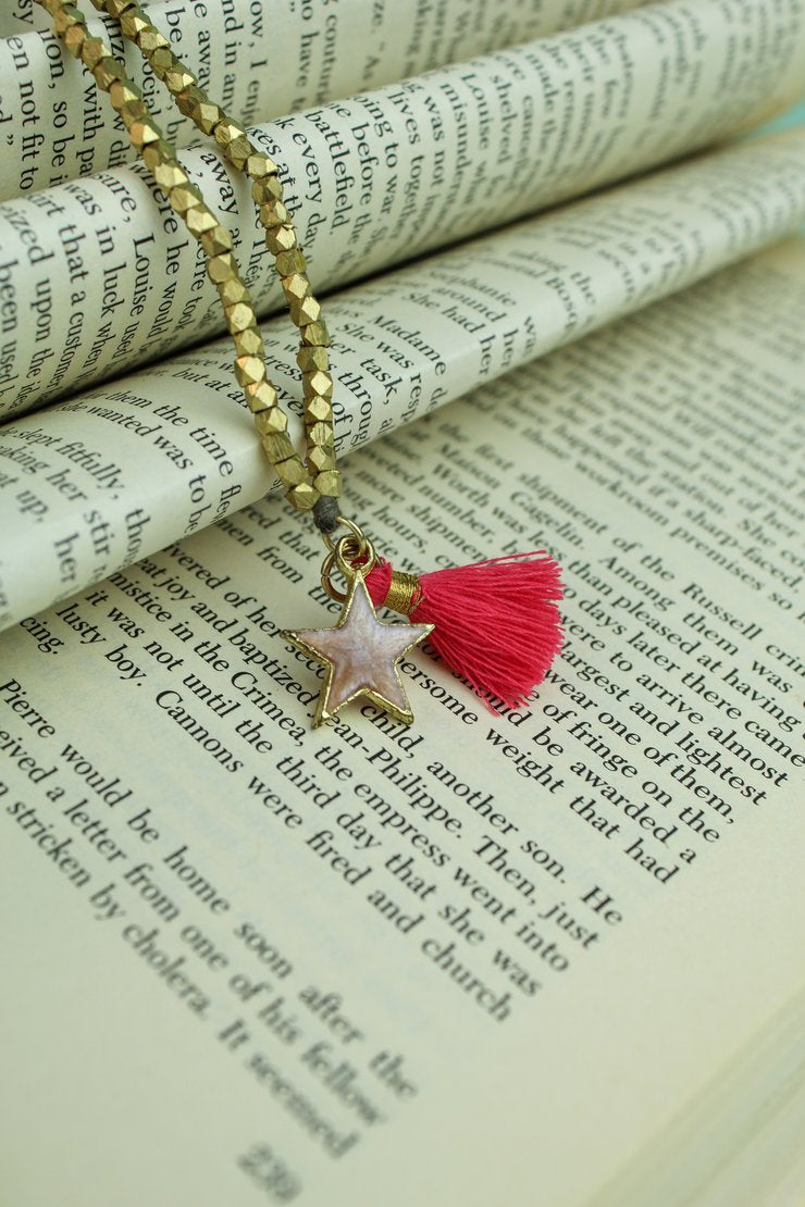 My Doris Nude Star & Tassel Gold Bead Necklace