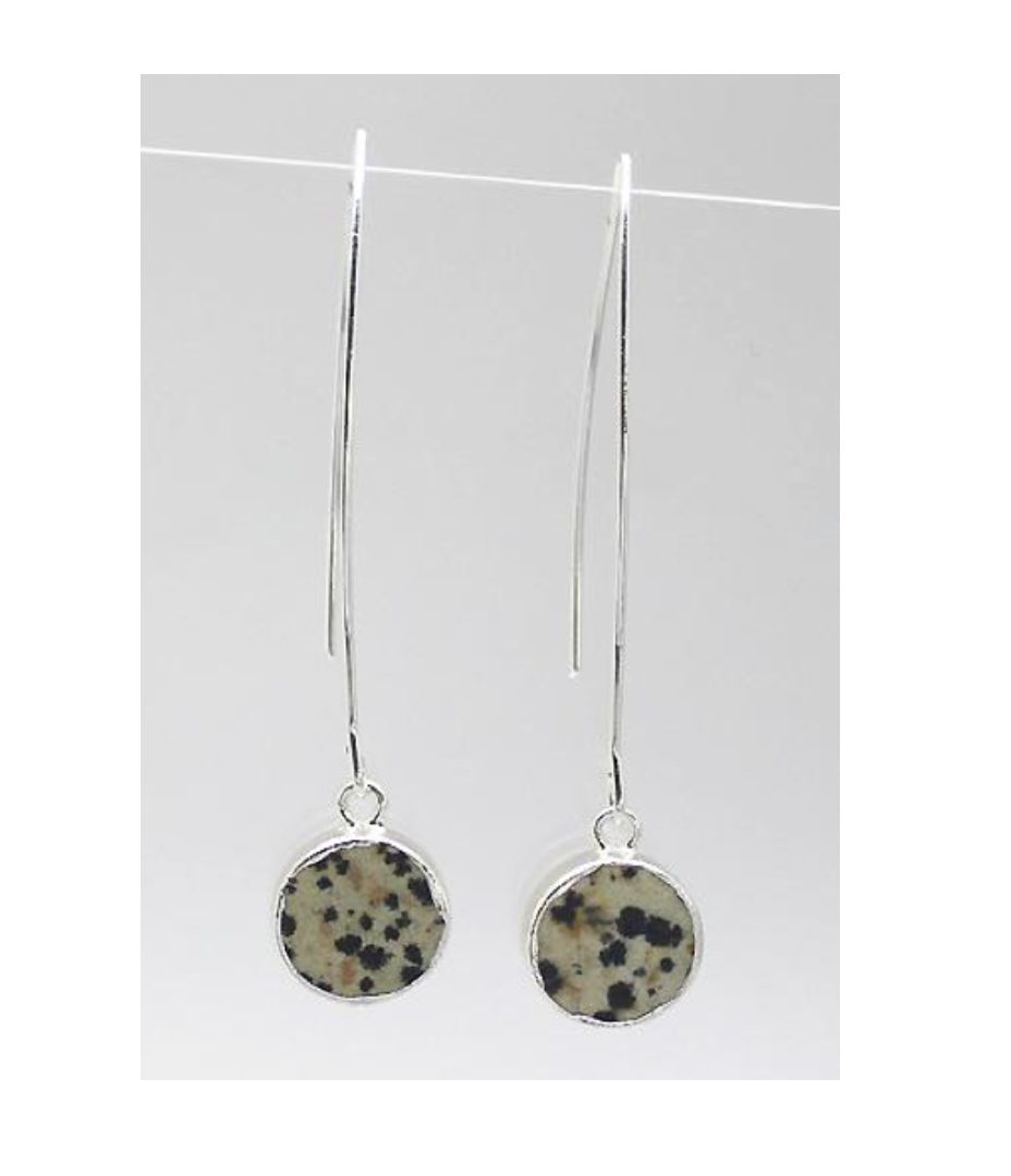 Lark Circle Drop Earrings - Dalmatian Jasper (Silver)