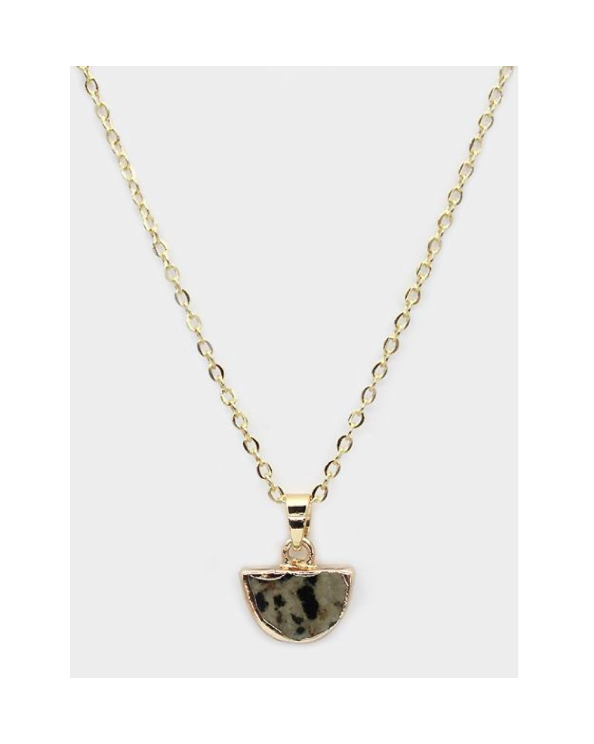 Lark Semi-Circle Pendant Necklace - Dalmatian Jasper (Gold)