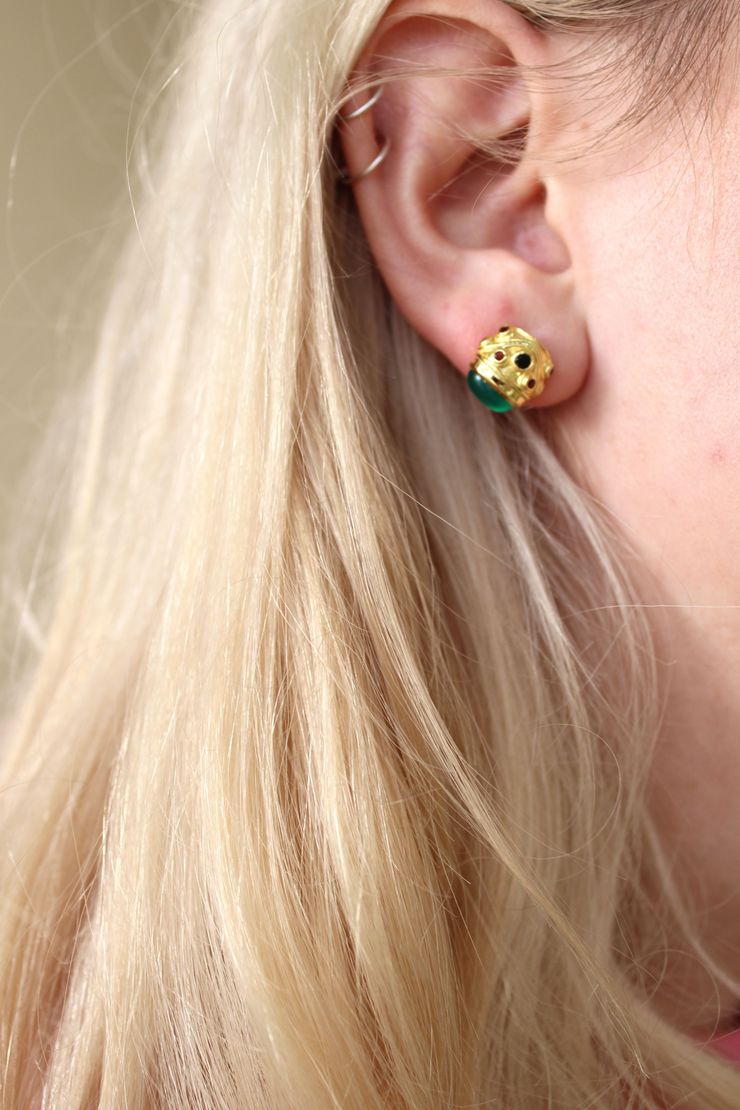 My Doris Green Onyx & Garnet Stud
