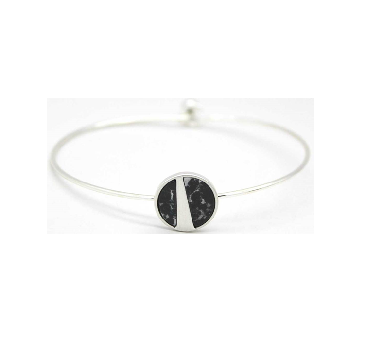 Lark Split Moon Bracelet - Black Marble (Silver)