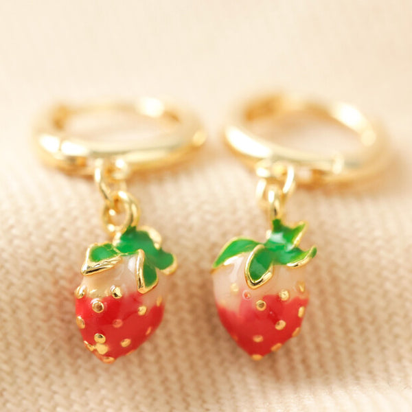 Lisa Angel Enamel Strawberry Huggie Hoop Earrings