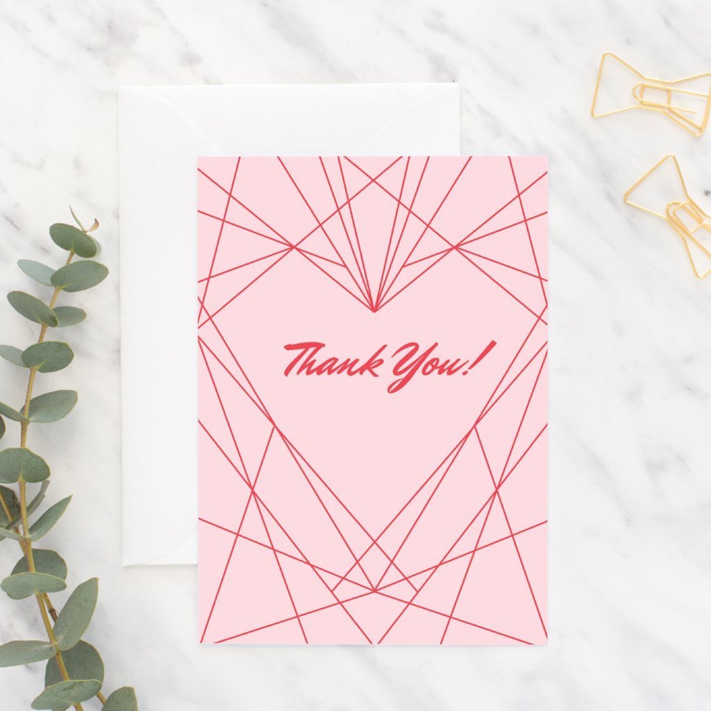 Geometric Heart Wedding Thank You Card