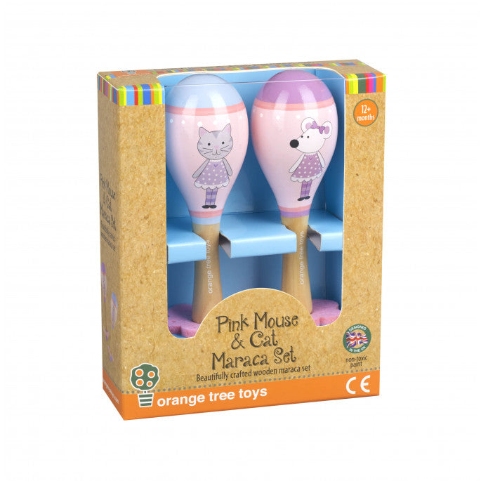 Pink Mouse & Cat Maraca Set