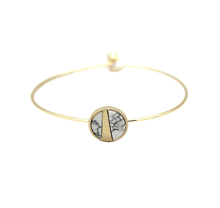 Lark Split Moon Bracelet - White Marble (Gold)