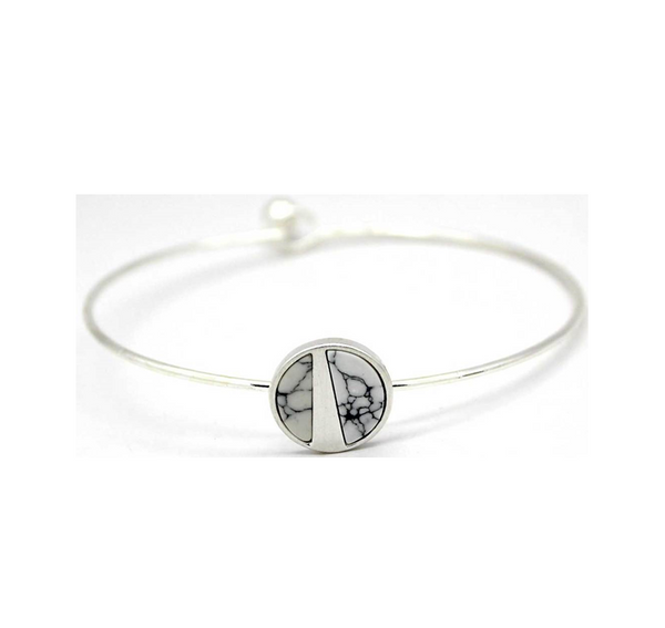 Lark Split Moon Bracelet - White Marble (Silver)