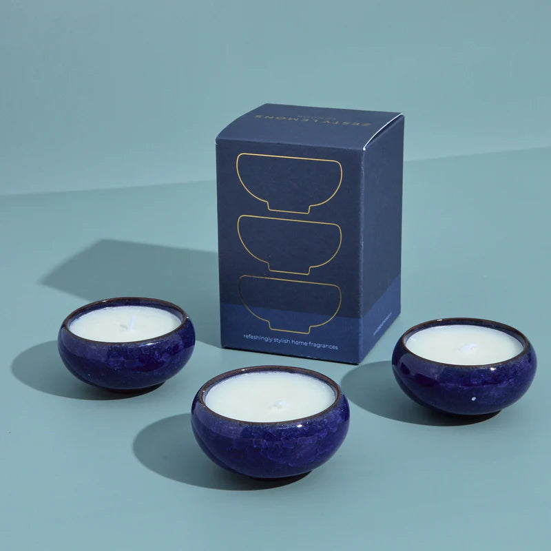 Contemporary Kiln Navy Tea Lights - Leather & Sandalwood
