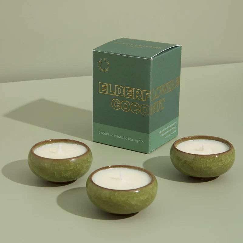 Contemporary Kiln Olive Tea Lights - Elderflower & Coconut