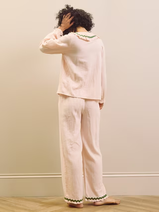 Their Nibs - Womens dbl gauze frill collar pyjamas rose water green contrast trim