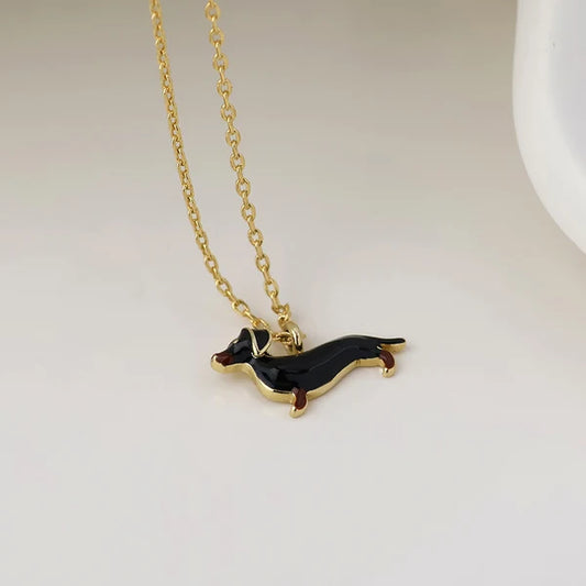 POM - Dachshund Golden Enamel Necklace
