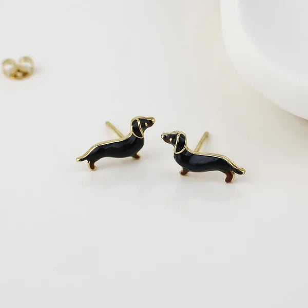 POM - Dachshund Golden Enamel Stud Earrings