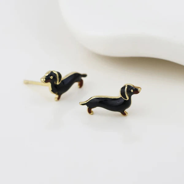 POM - Dachshund Golden Enamel Stud Earrings