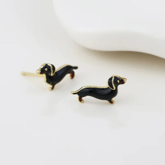 POM - Dachshund Golden Enamel Stud Earrings