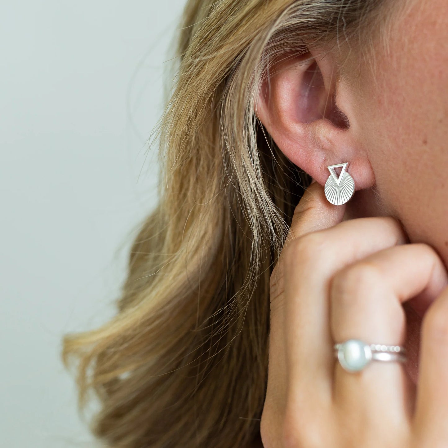 Vurchoo Silver Art Deco Stud Earrings - Nepal