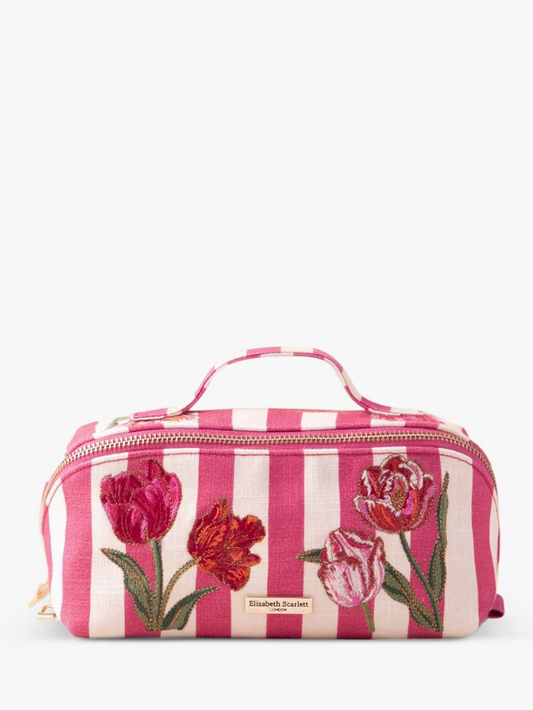 Elizabeth Scarlett Open Flat Makeup Bag -Tulip Stripe  Pink Stripe