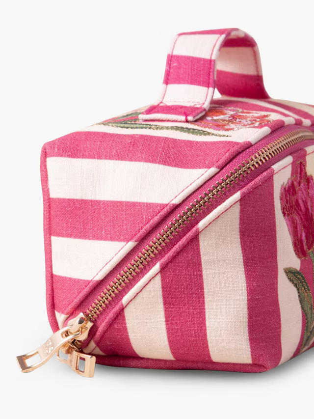 Elizabeth Scarlett Open Flat Makeup Bag -Tulip Stripe  Pink Stripe