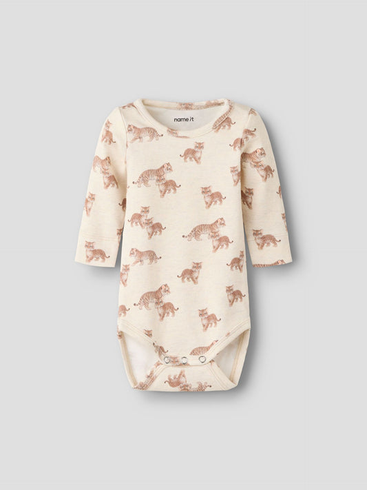 name it - Printed Rib Tiger Knit Romper