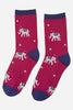 Sock Talk Women's Bamboo Socks Elephant Print Party Ankle Socks Fuchsia Pink
